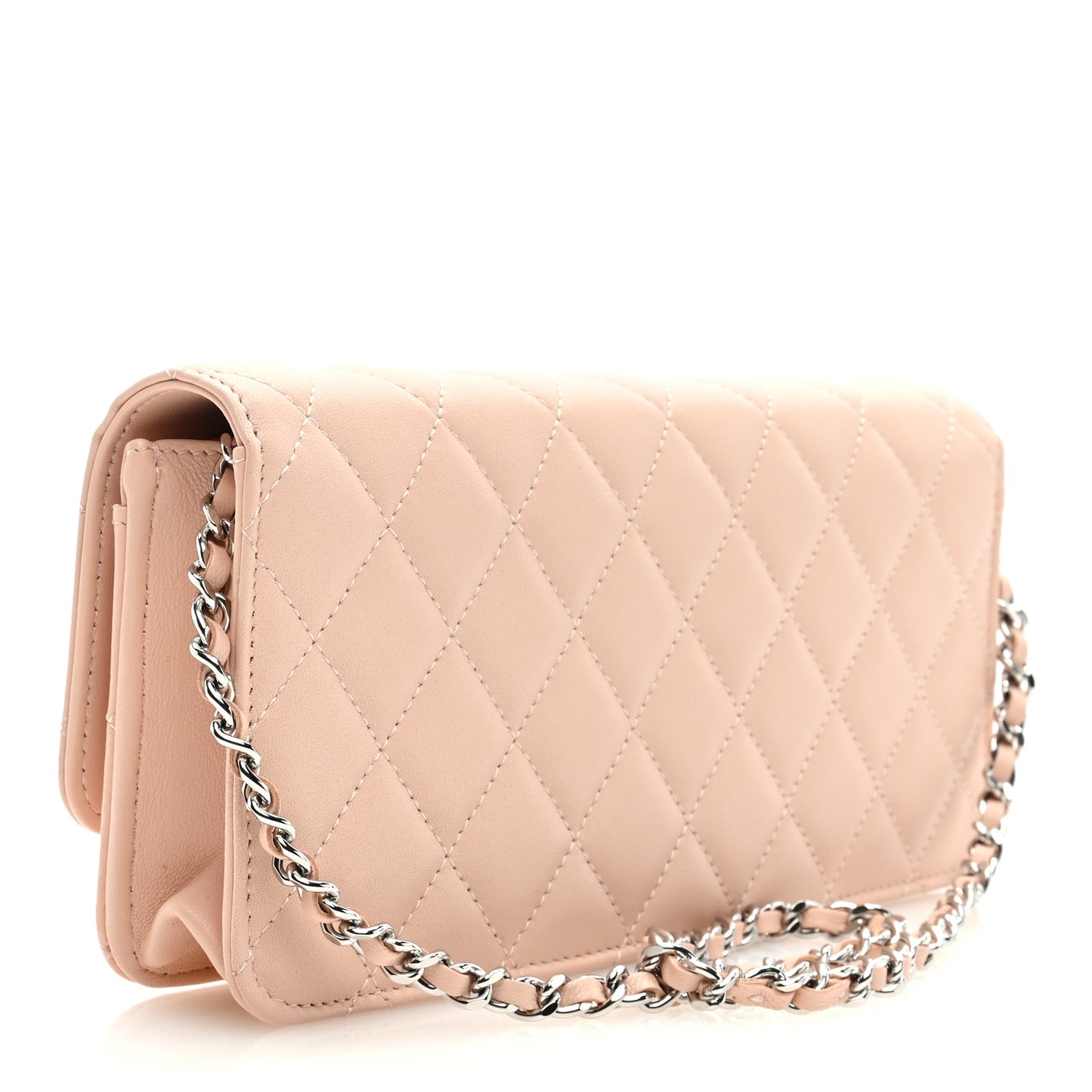 Lambskin Quilted Crystal Star Long Clutch With Chain Light Pink