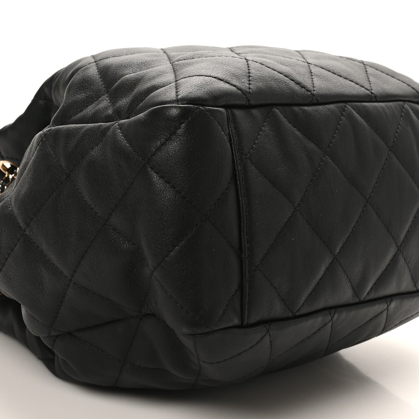 Lambskin Quilted Chain Drawstring Bag  Black