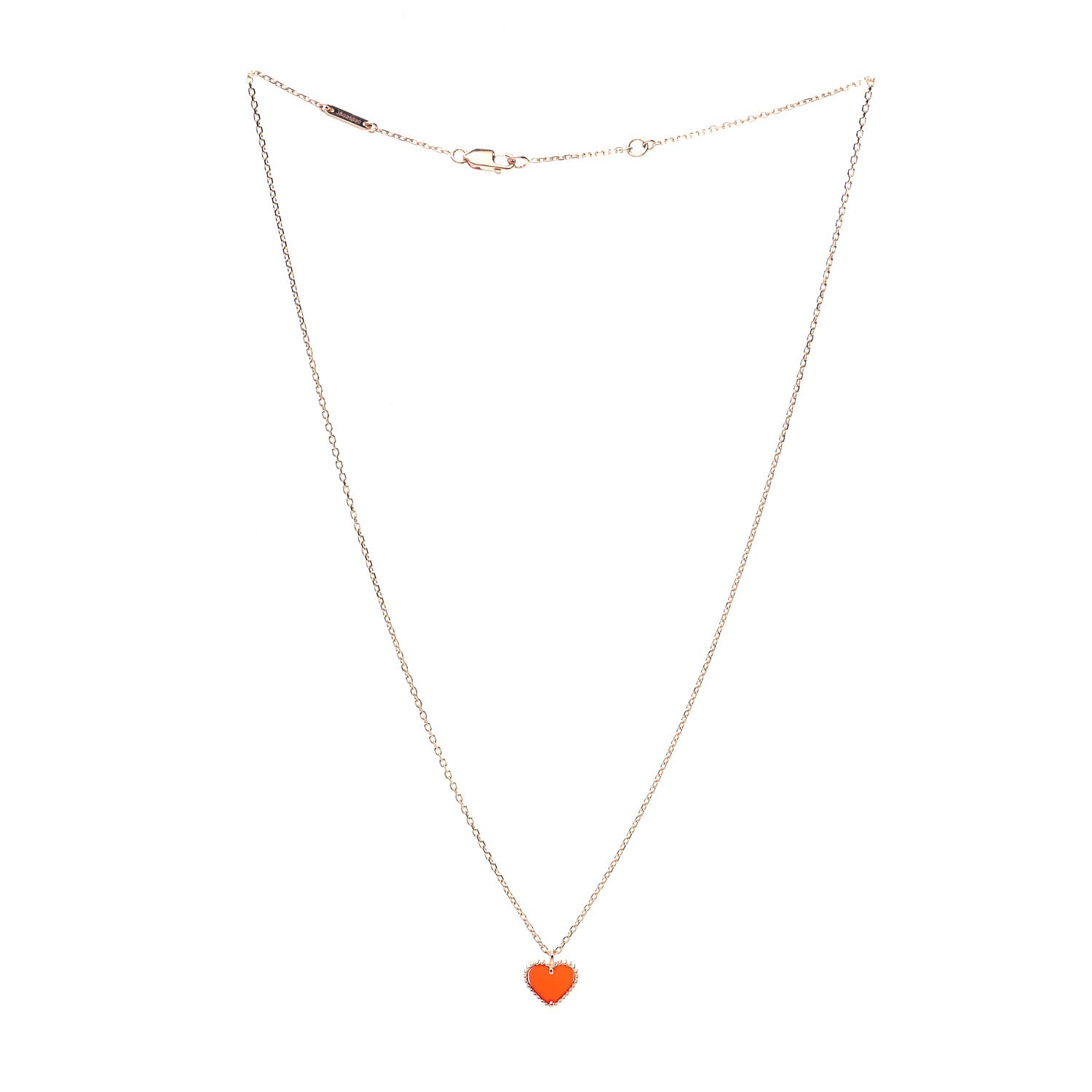 Van Cleef & Arpels 18K Rose Gold Carnelian Sweet Alhambra Heart Pendant Necklace 3 of 5