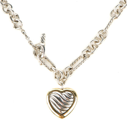David Yurman Sterling Silver 18K Yellow Gold Cable Heart Figaro Necklace 1 of 6
