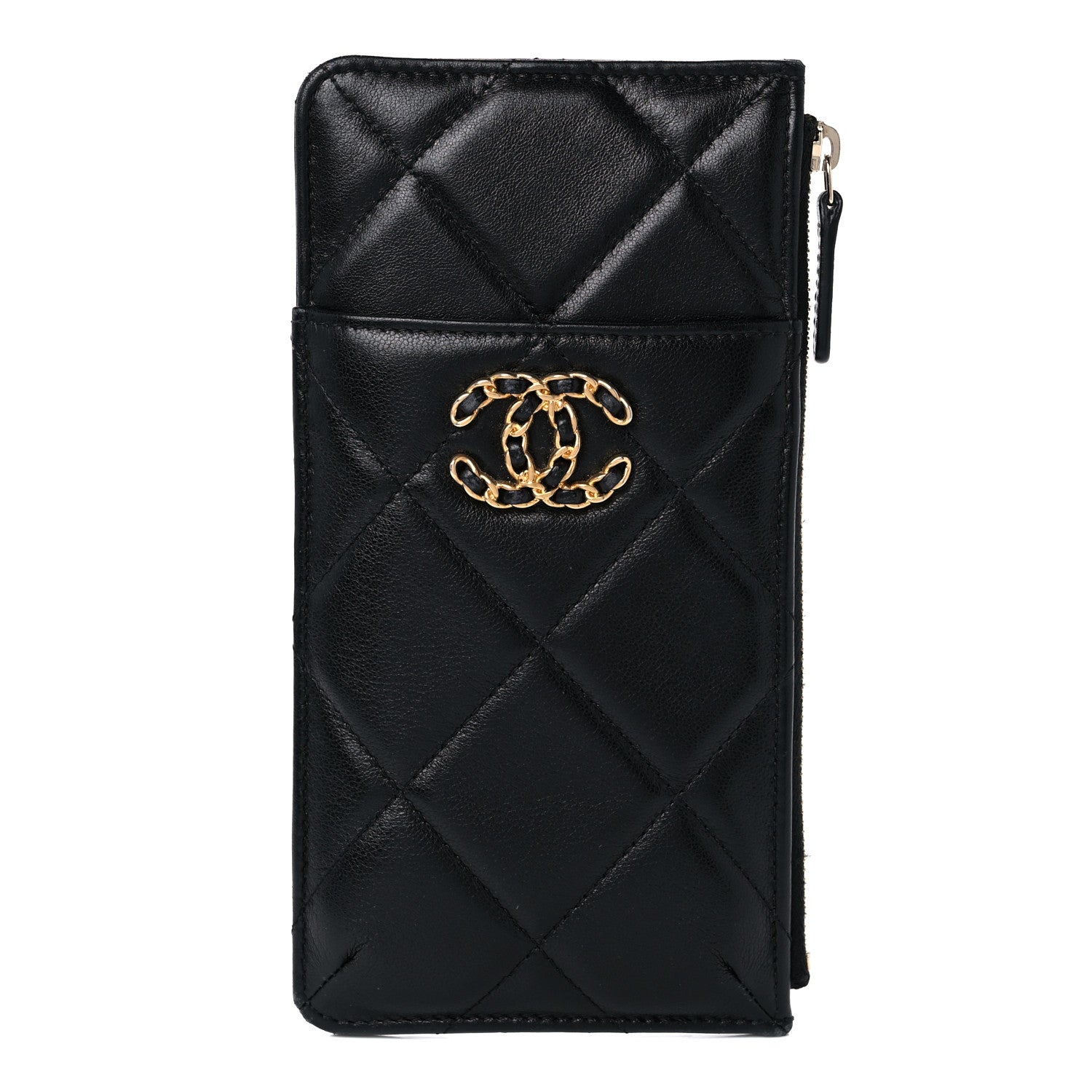 Chanel Goatskin Quilted Chanel 19 Phone and Card Holder Black 1 of 13
