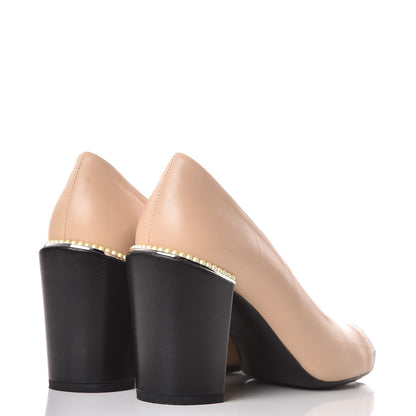 Chanel Lambskin Pearls Cap Toe Pumps 36.5 Beige Black 4 of 12