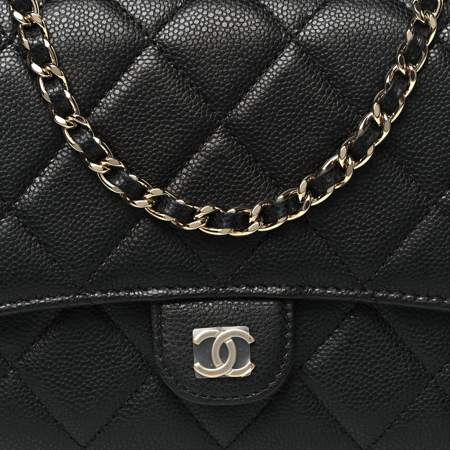 Caviar Quilted Phone Holder Wallet on Removable Chain Black