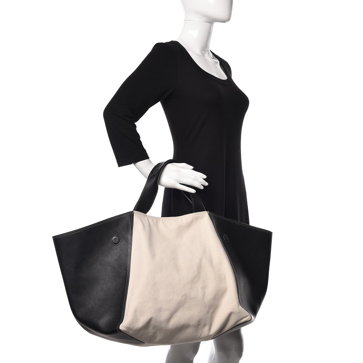 Celine Canvas Smooth Calfskin Frame Tote Black White 2 of 18