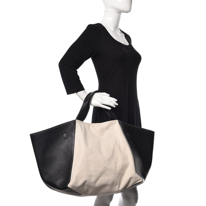 Celine Canvas Smooth Calfskin Frame Tote Black White 2 of 18