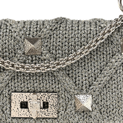 Valentino Garavani Metallic Lurex Knit Large Roman Stud Shoulder Bag Silver 7 of 9