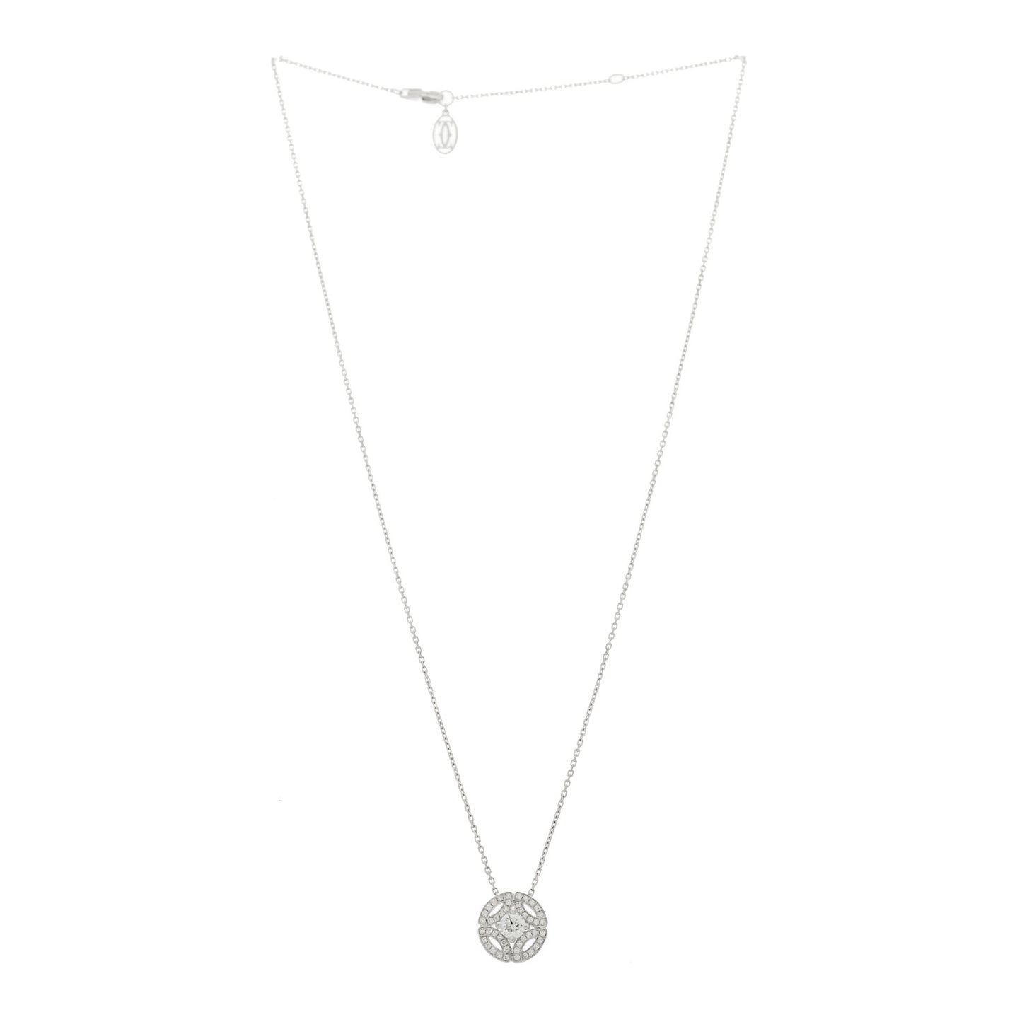 18K White Gold Diamond .30ct Galanterie de Cartier Paved Pendant Necklace
