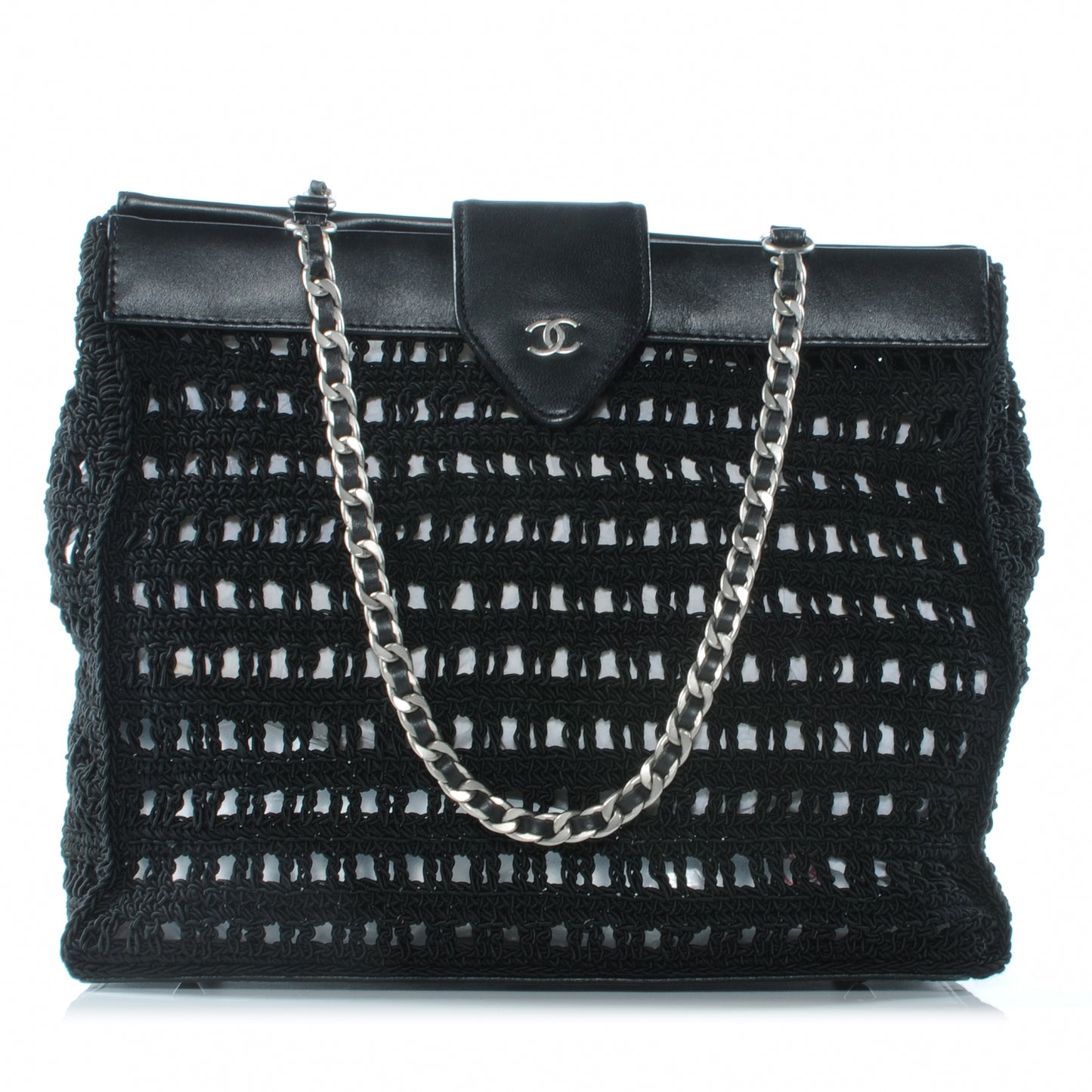 Woven Crochet Knit Tote Black