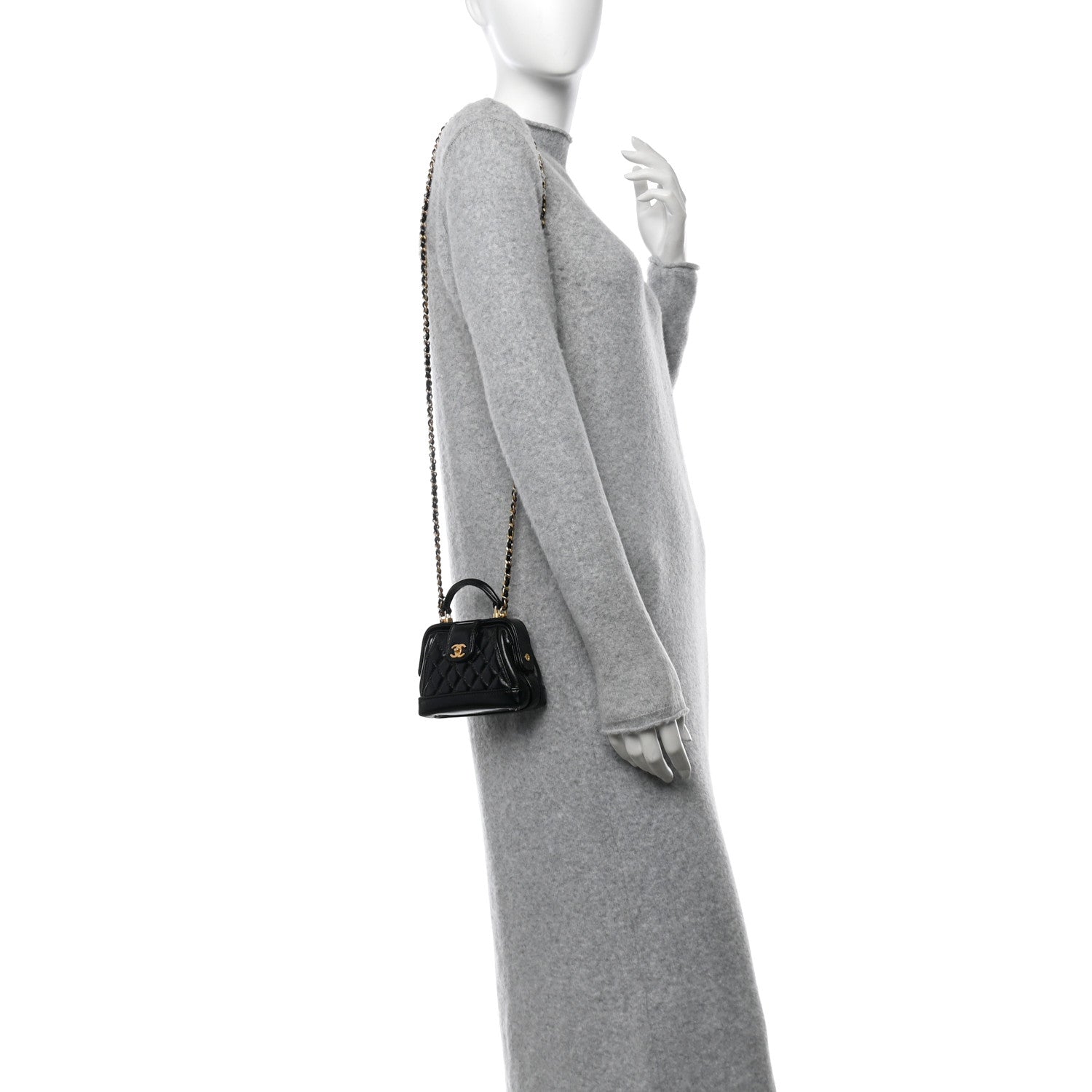 Chanel Shiny Lambskin Quilted Mini Cocodoc Top Handle Bag Black