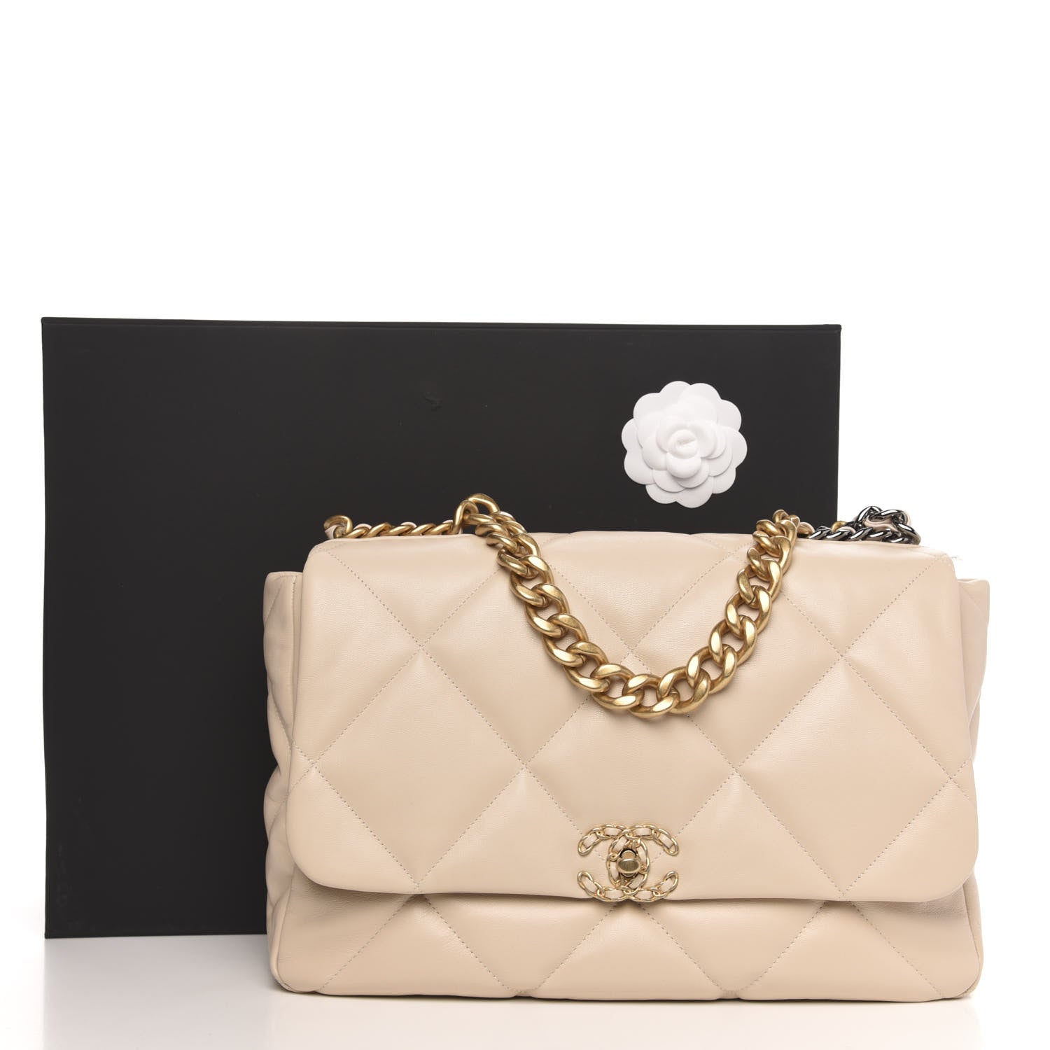 Chanel Lambskin Quilted Maxi Chanel 19 Flap Light Beige 12 of 12