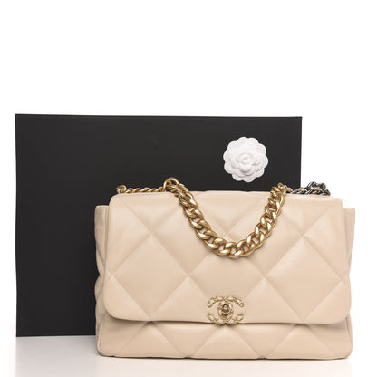 Chanel Lambskin Quilted Maxi Chanel 19 Flap Light Beige 12 of 12