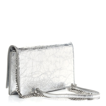 Saint Laurent Metallic Crackled Calfskin Kate Monogram Tassel Chain Wallet Argento 3 of 8