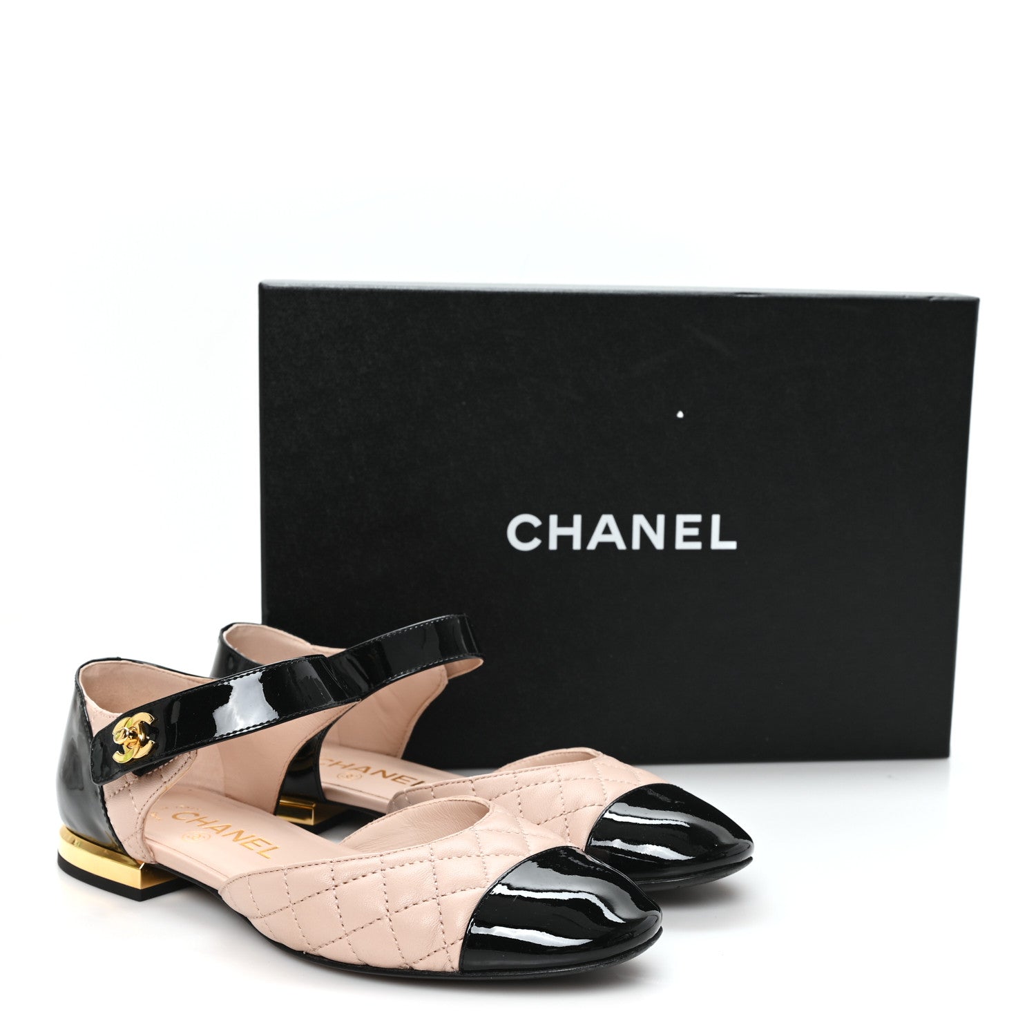 Chanel Patent Lambskin Quilted Cap Toe Ballerina Flats 36 Beige Black 10 of 10