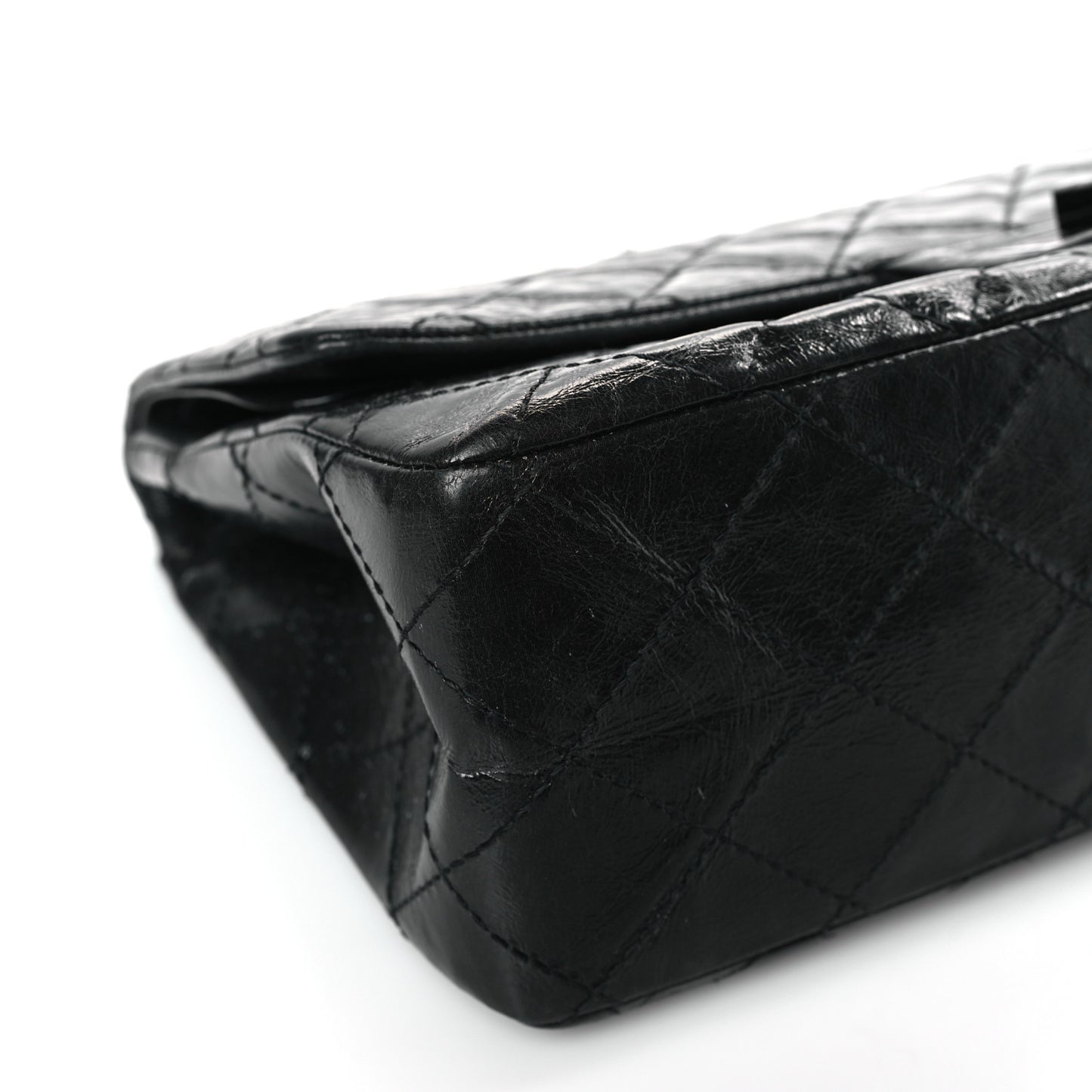 Glazed Aged Calfskin Quilted 2.55 Reissue 227 Flap So Black