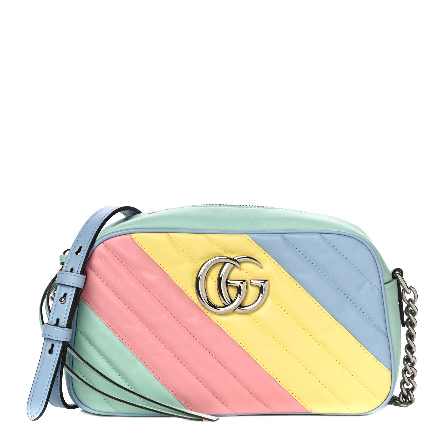 Gucci Calfskin Matelasse Diagonal Small GG Marmont Chain Shoulder Bag Multicolor Pastel 1 of 15
