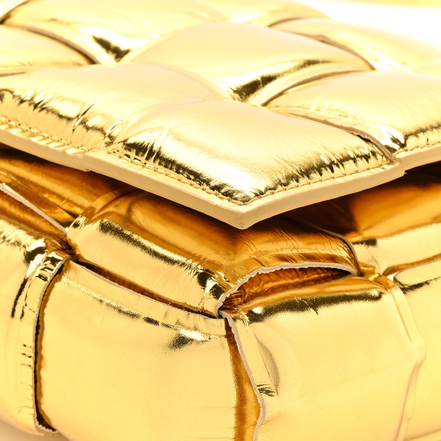 Mirror Lambskin Maxi Intreccio Padded Cassette Crossbody Bag Gold