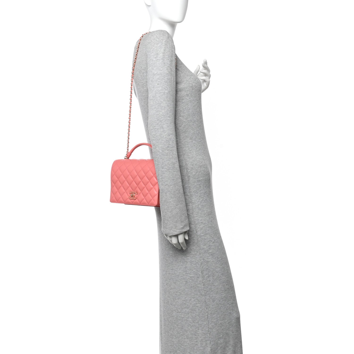 Chanel Lambskin Quilted Small Handle Tied Top Handle Flap Pink 2 of 16