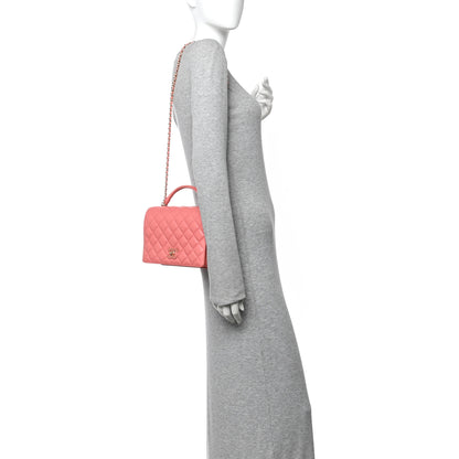Chanel Lambskin Quilted Small Handle Tied Top Handle Flap Pink 2 of 16