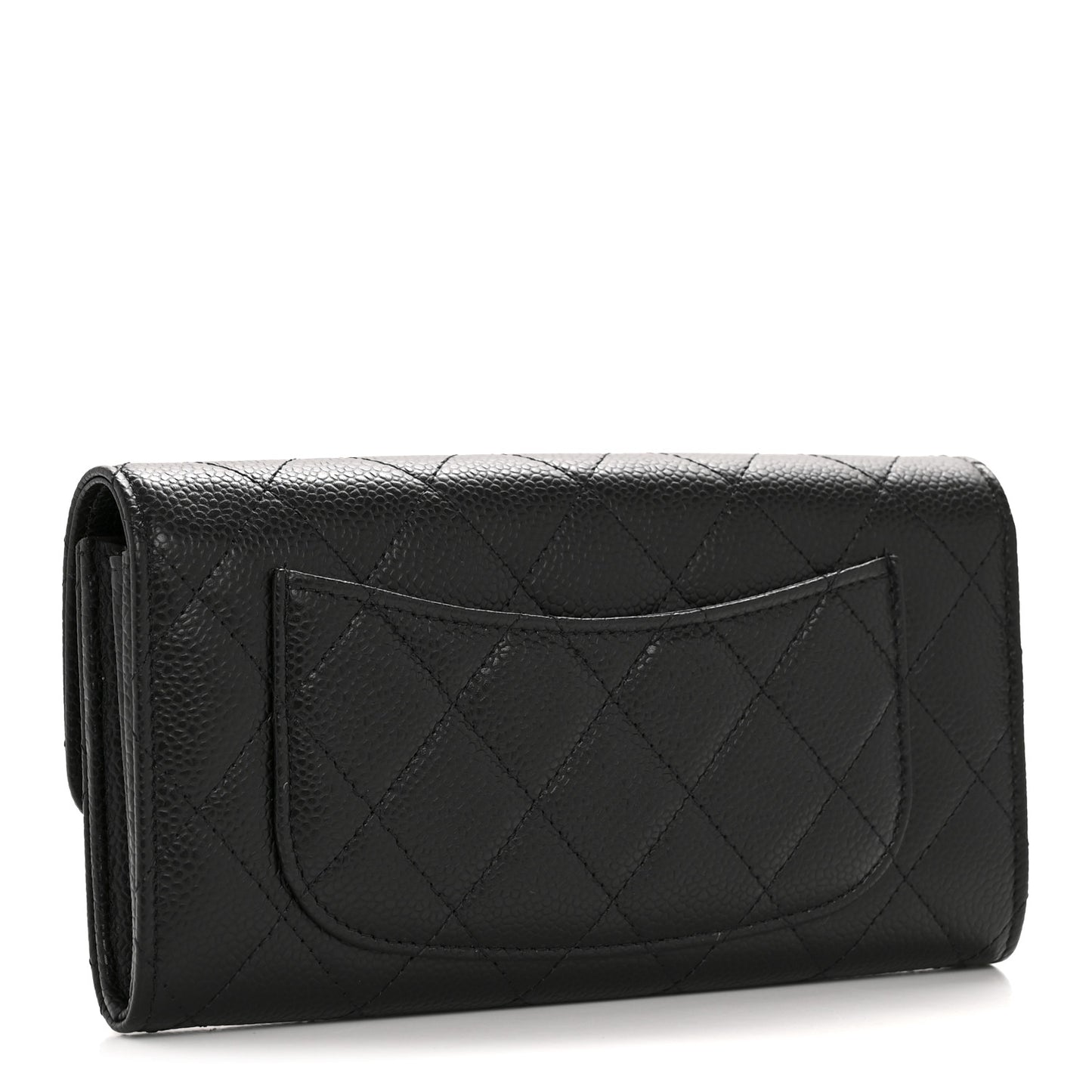 Caviar Quilted Large Gusset Flap Wallet Black
