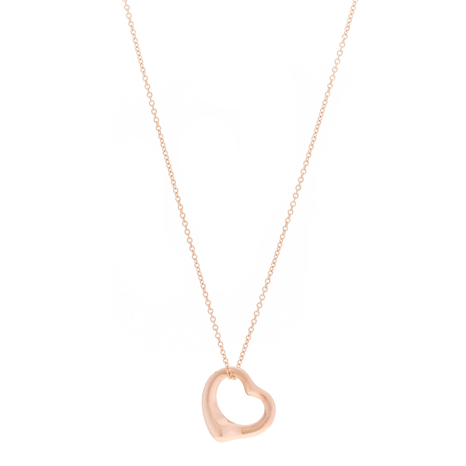 Tiffany 18K Rose Gold 16mm Elsa Peretti Open Heart Pendant Necklace 1 of 6
