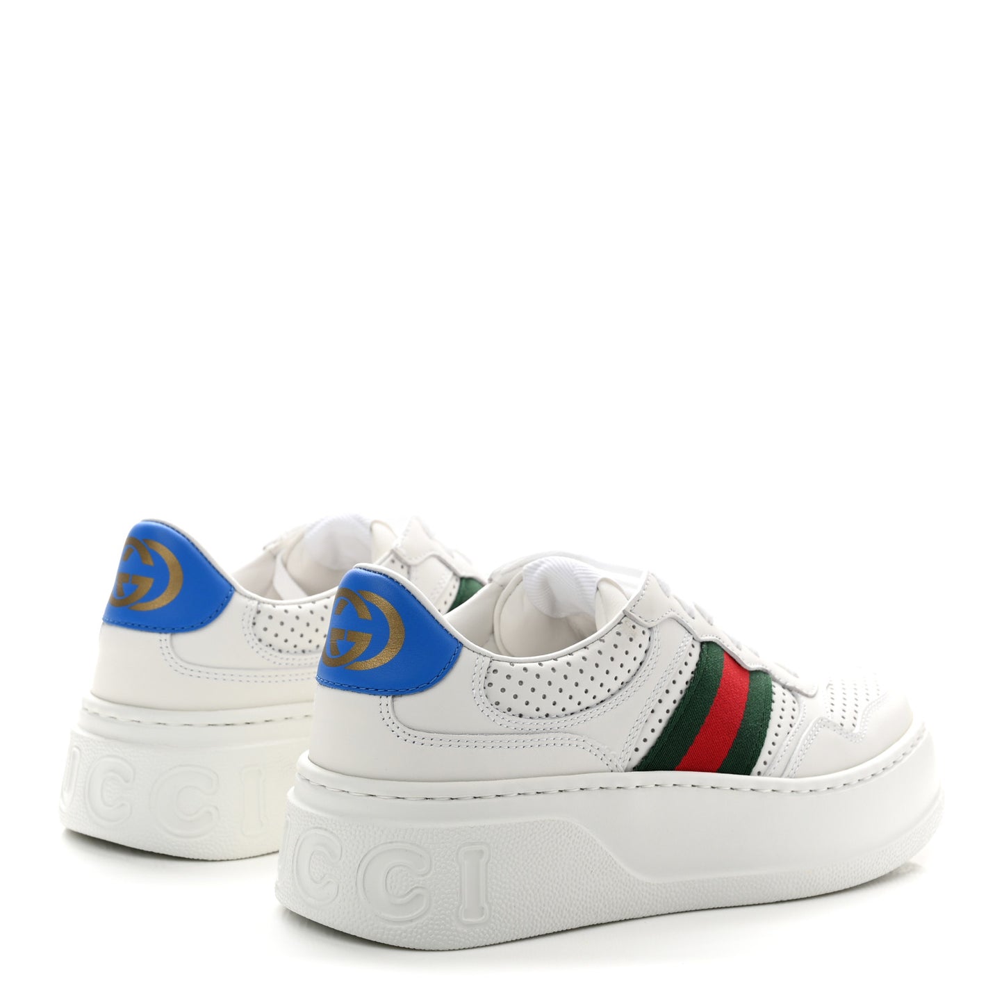 Calfskin Web Perforated Womens Platform 55mm Sneakers 36 White Bright Splash