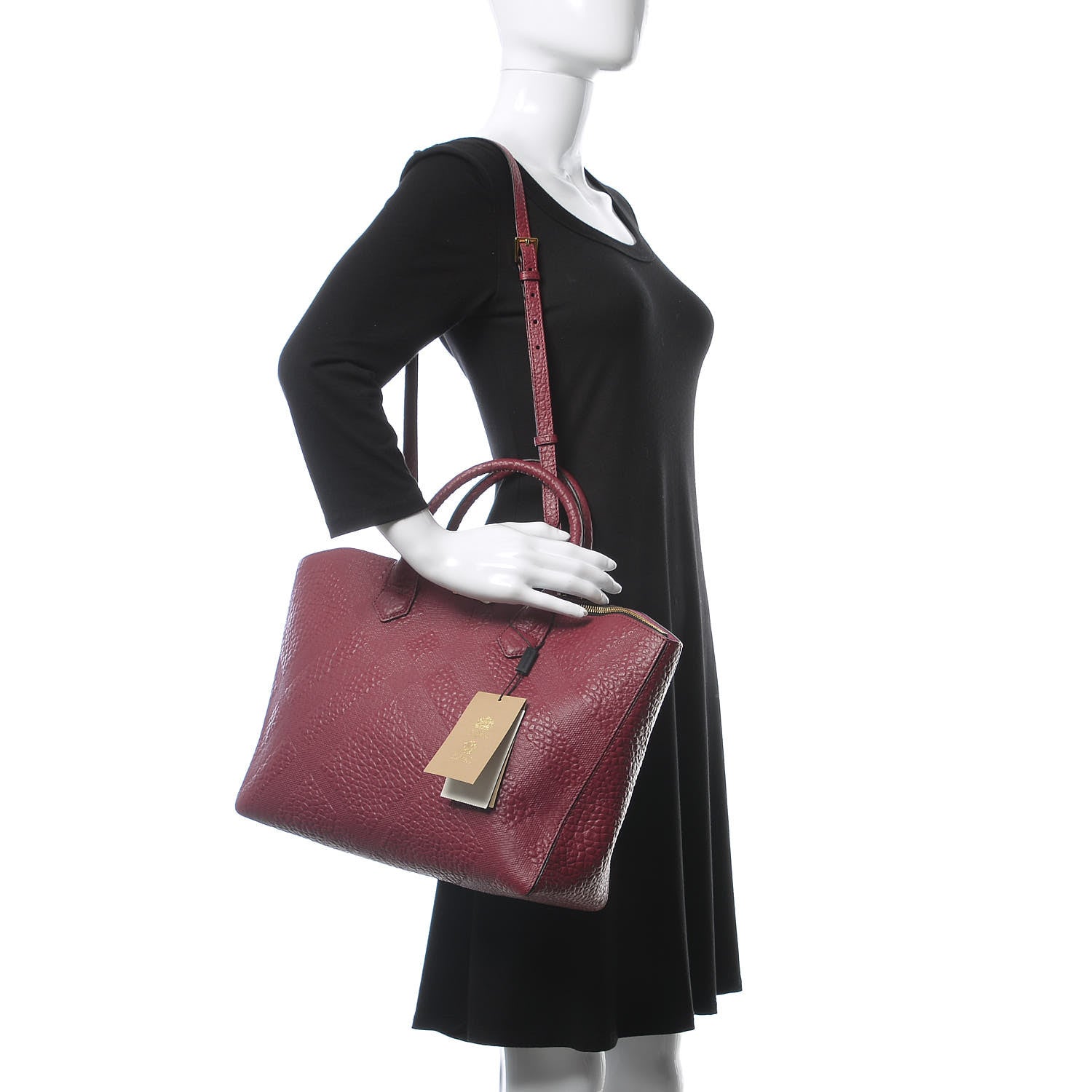 Burberry Heritage Grain Check Embossed Medium Dewsbury Tote Dark Plum 2 of 10