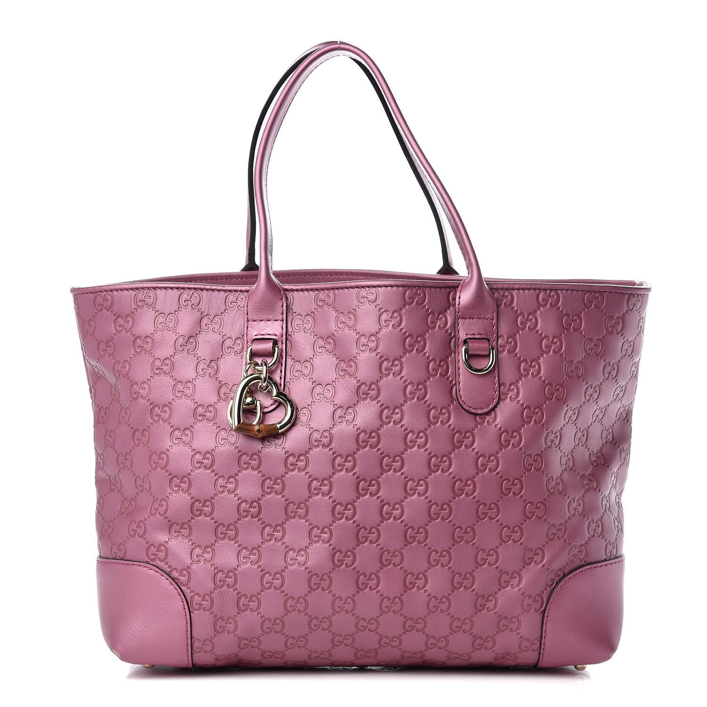 Metallic Soft Guccissima Large Heart Bit Charm Top Handle Tote Fresia Rose