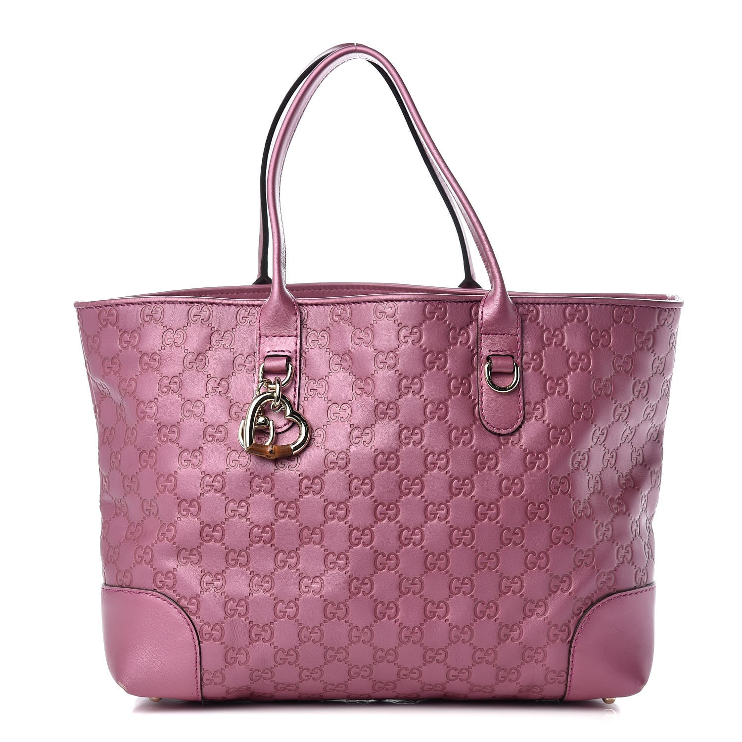 Gucci Metallic Soft Guccissima Large Heart Bit Charm Top Handle Tote Fresia Rose 1 of 16