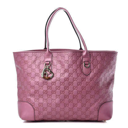 Gucci Metallic Soft Guccissima Large Heart Bit Charm Top Handle Tote Fresia Rose 1 of 16