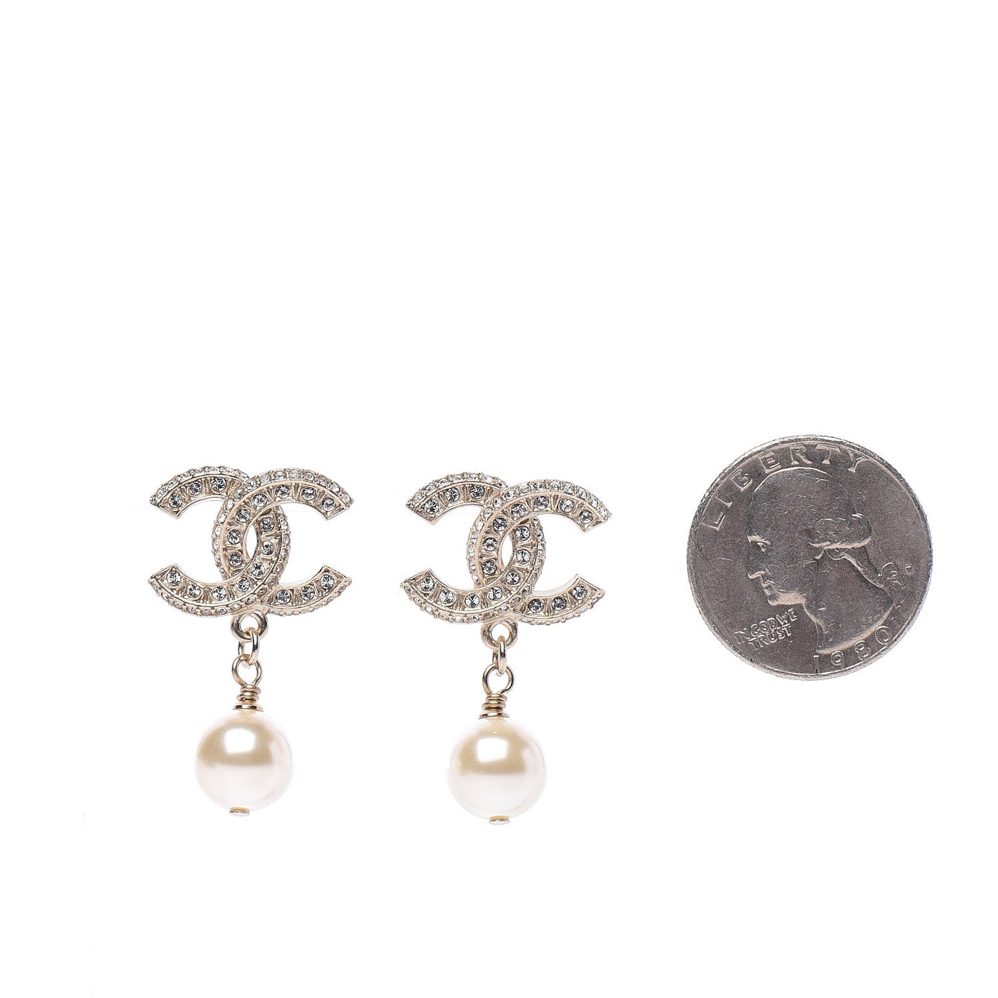 Crystal Pearl CC Drop Earrings Gold