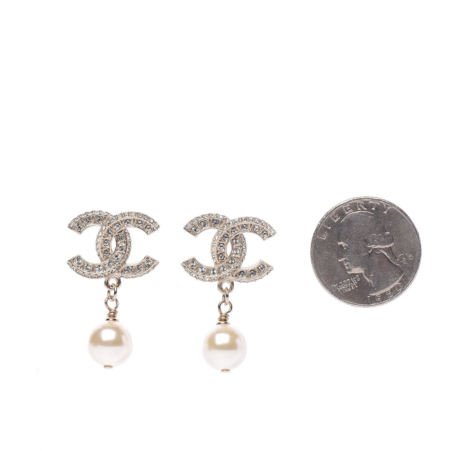Chanel Crystal Pearl CC Drop Earrings Gold 2 of 5