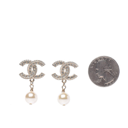 Chanel Crystal Pearl CC Drop Earrings Gold 2 of 5