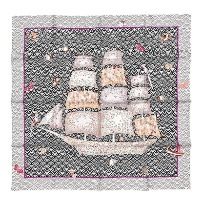 Hermes Silk Bateau Fleuri Scarf 90 Gris Black Vert De Gris 1 of 5