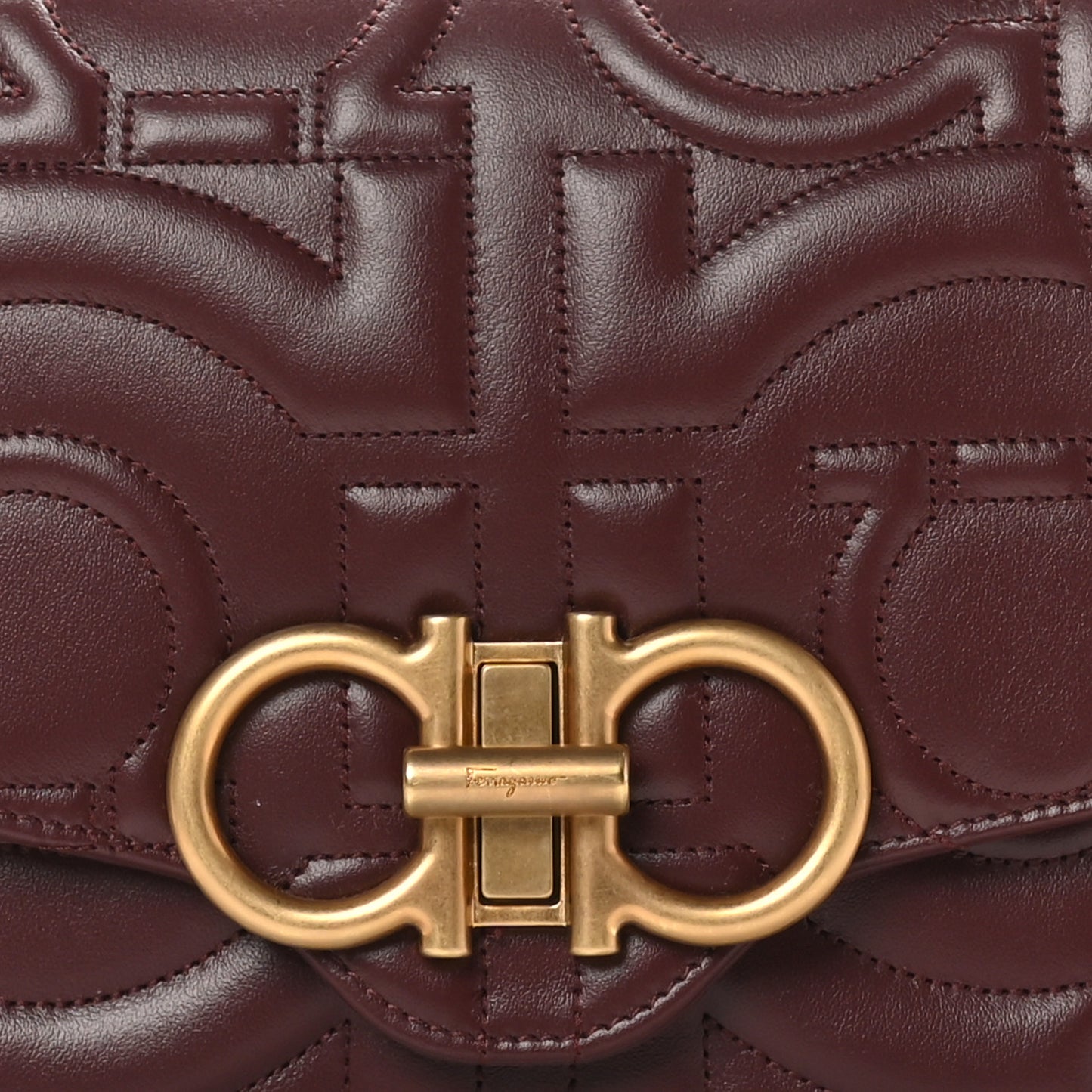 Calfskin Quilted Gancini Small Top Handle Flap Bag Burgundy