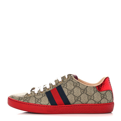 Gucci GG Supreme Monogram Ayers Mens New Ace Low-Top Sneaker 36 Beige Red 1 of 8