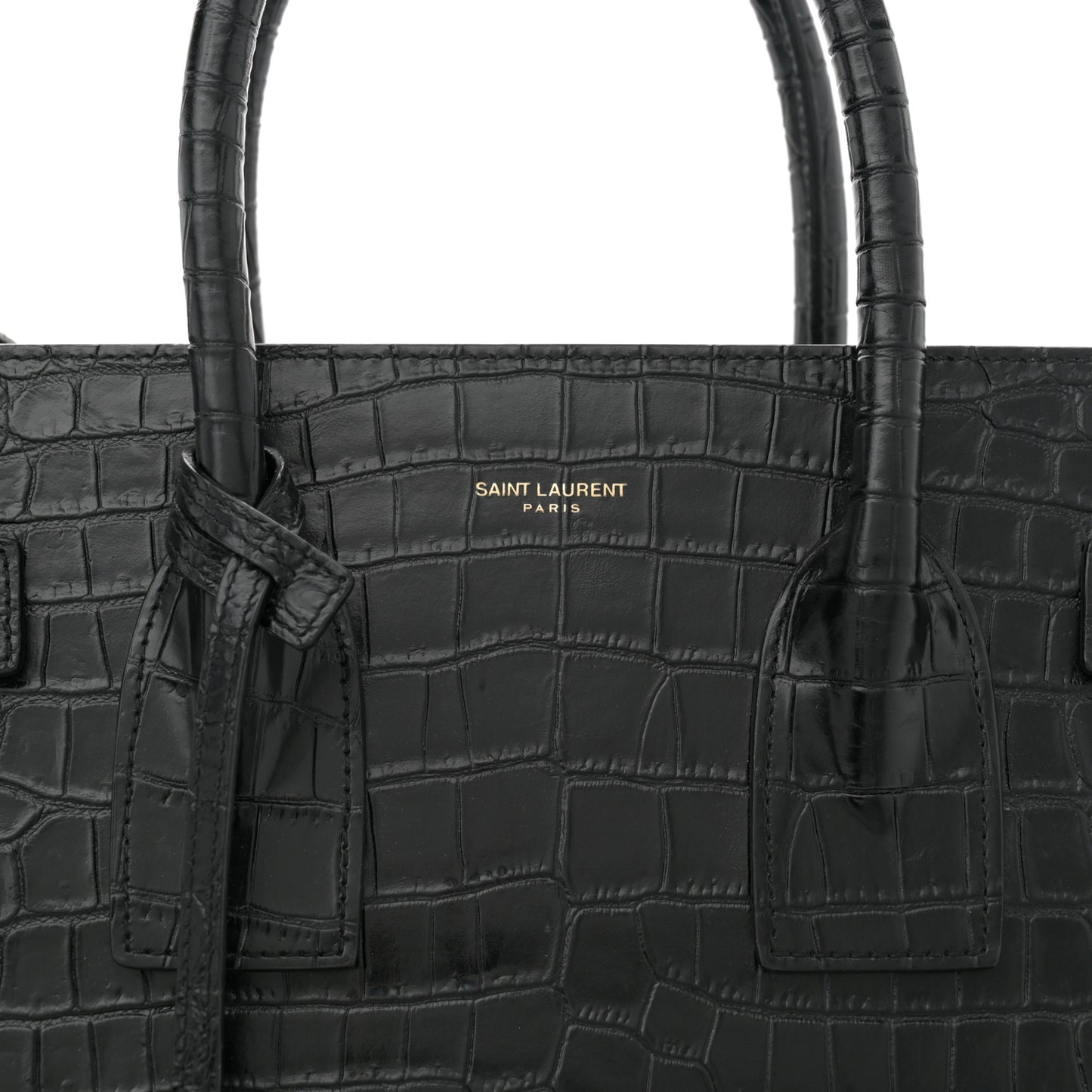 Calfskin Crocodile Embossed Small Sac de Jour Black