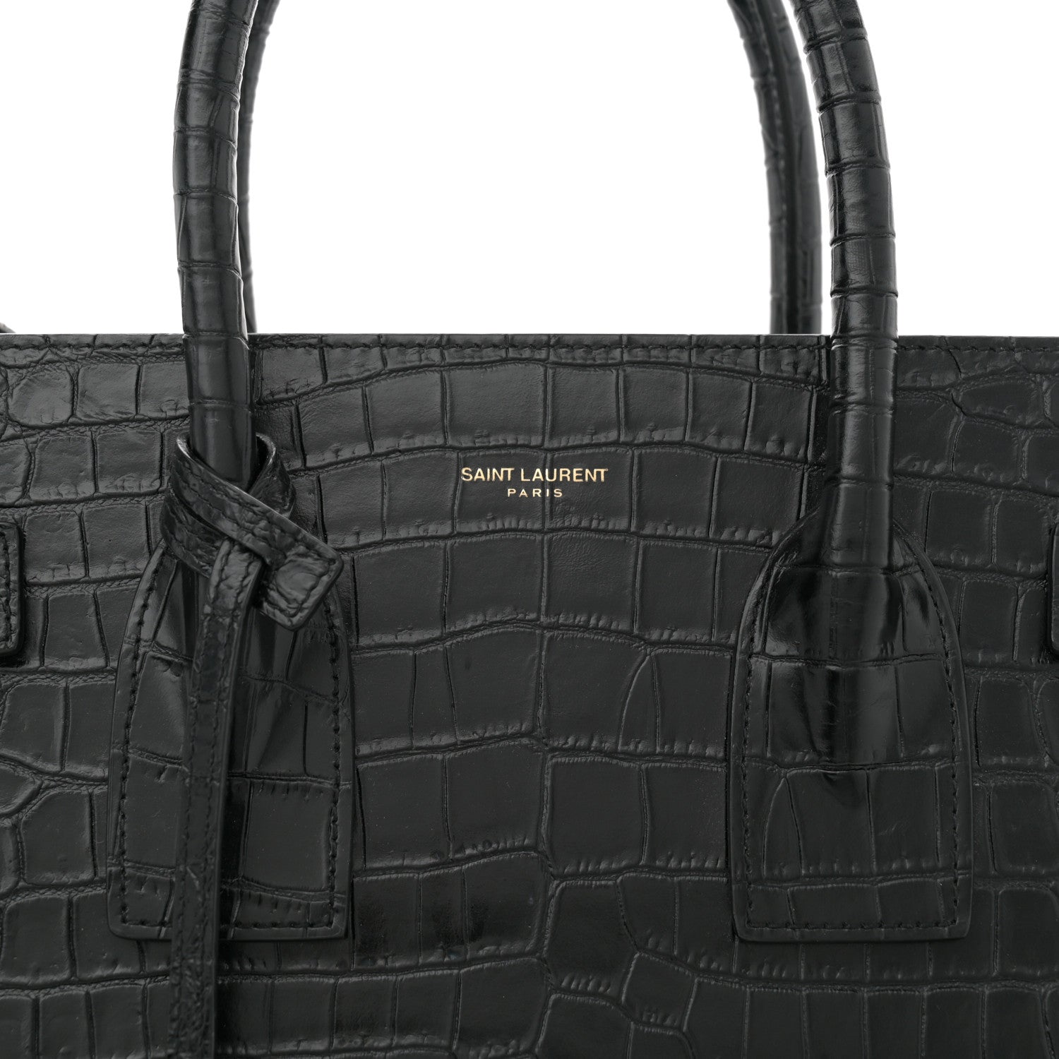 Saint Laurent Calfskin Crocodile Embossed Small Sac de Jour Black 8 of 13