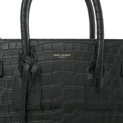 Saint Laurent Calfskin Crocodile Embossed Small Sac de Jour Black 8 of 13