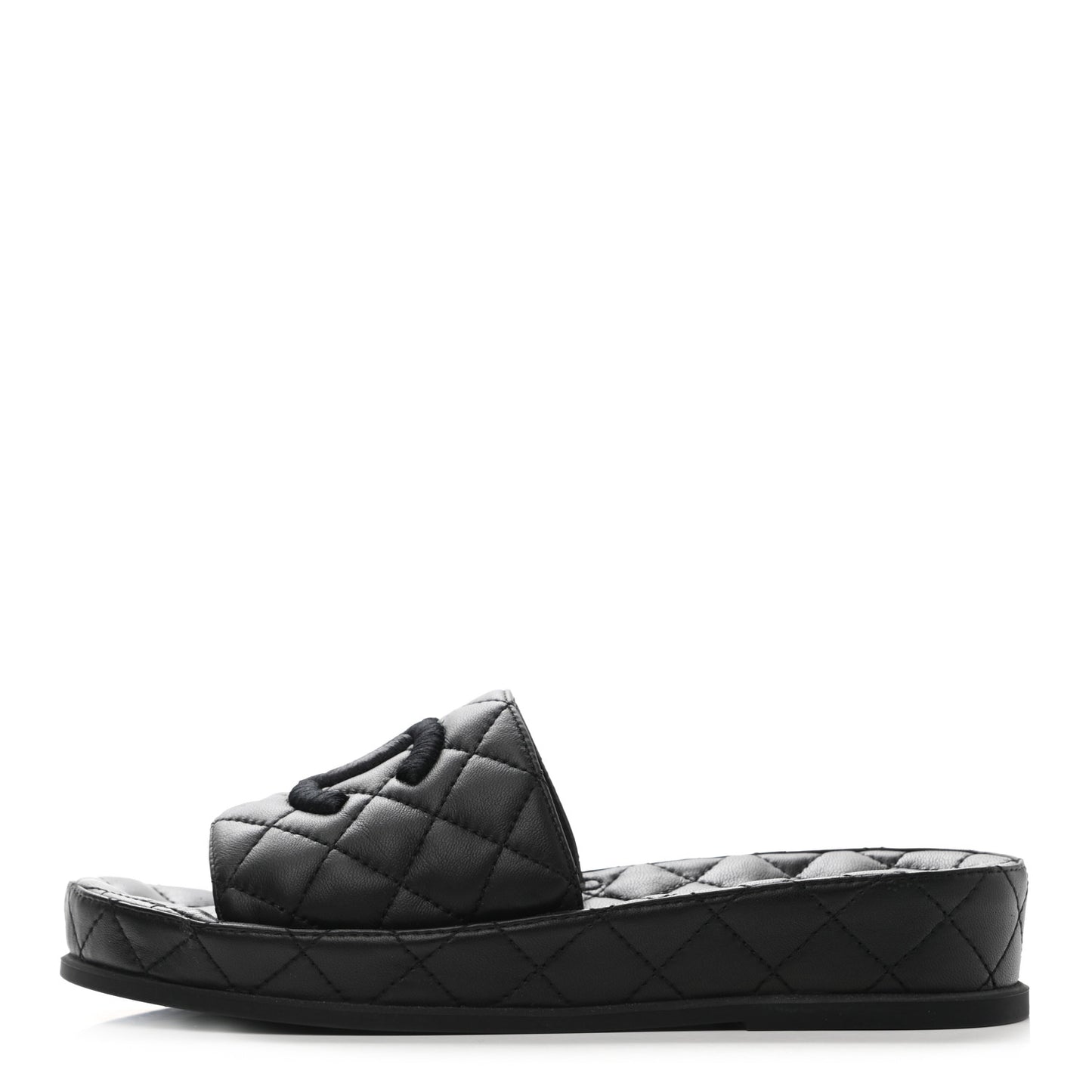 Lambskin Quilted CC Mules Sandals 37 Black