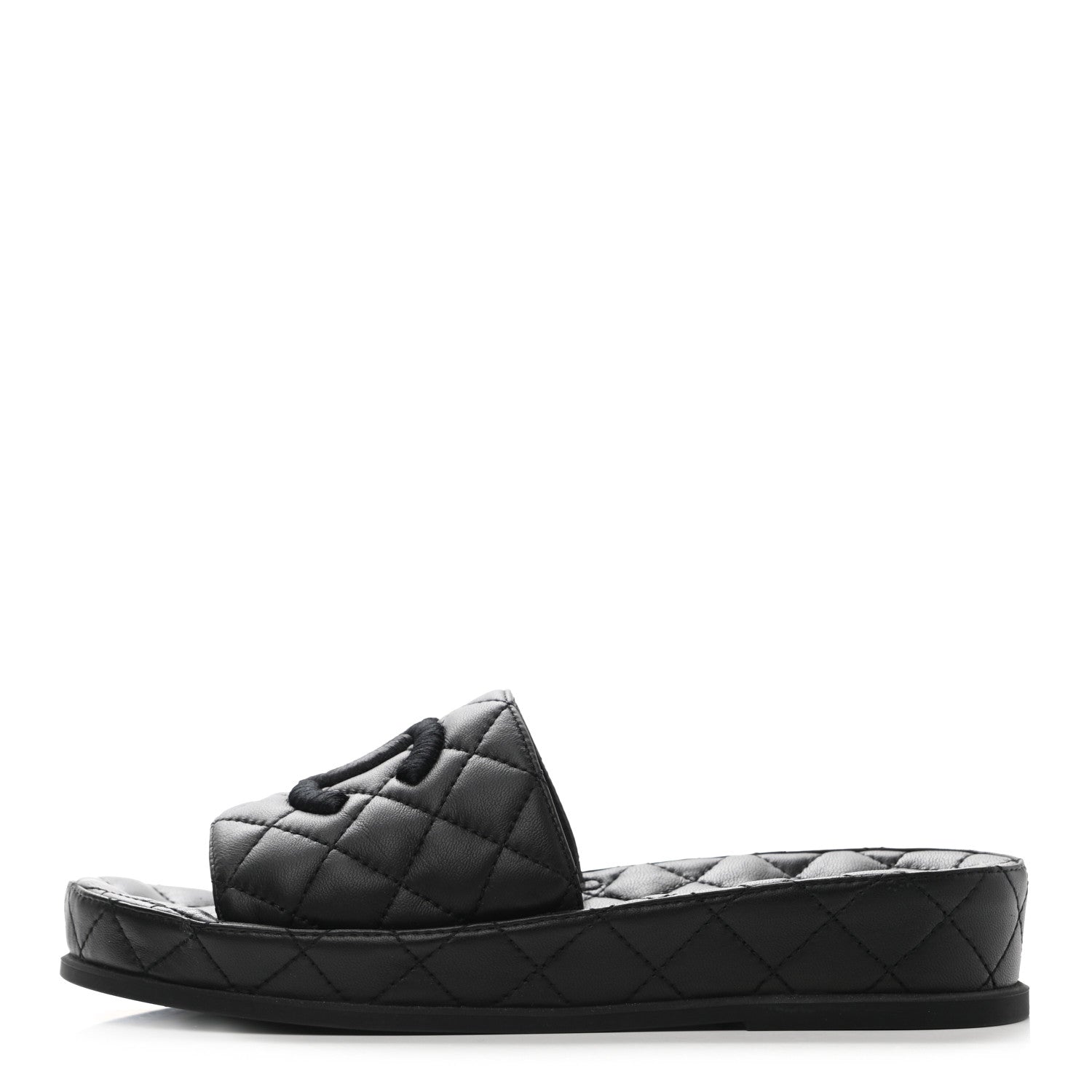 Chanel Lambskin Quilted CC Mules Sandals 37 Black 1 of 9
