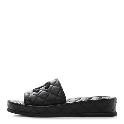 Chanel Lambskin Quilted CC Mules Sandals 37 Black 1 of 9