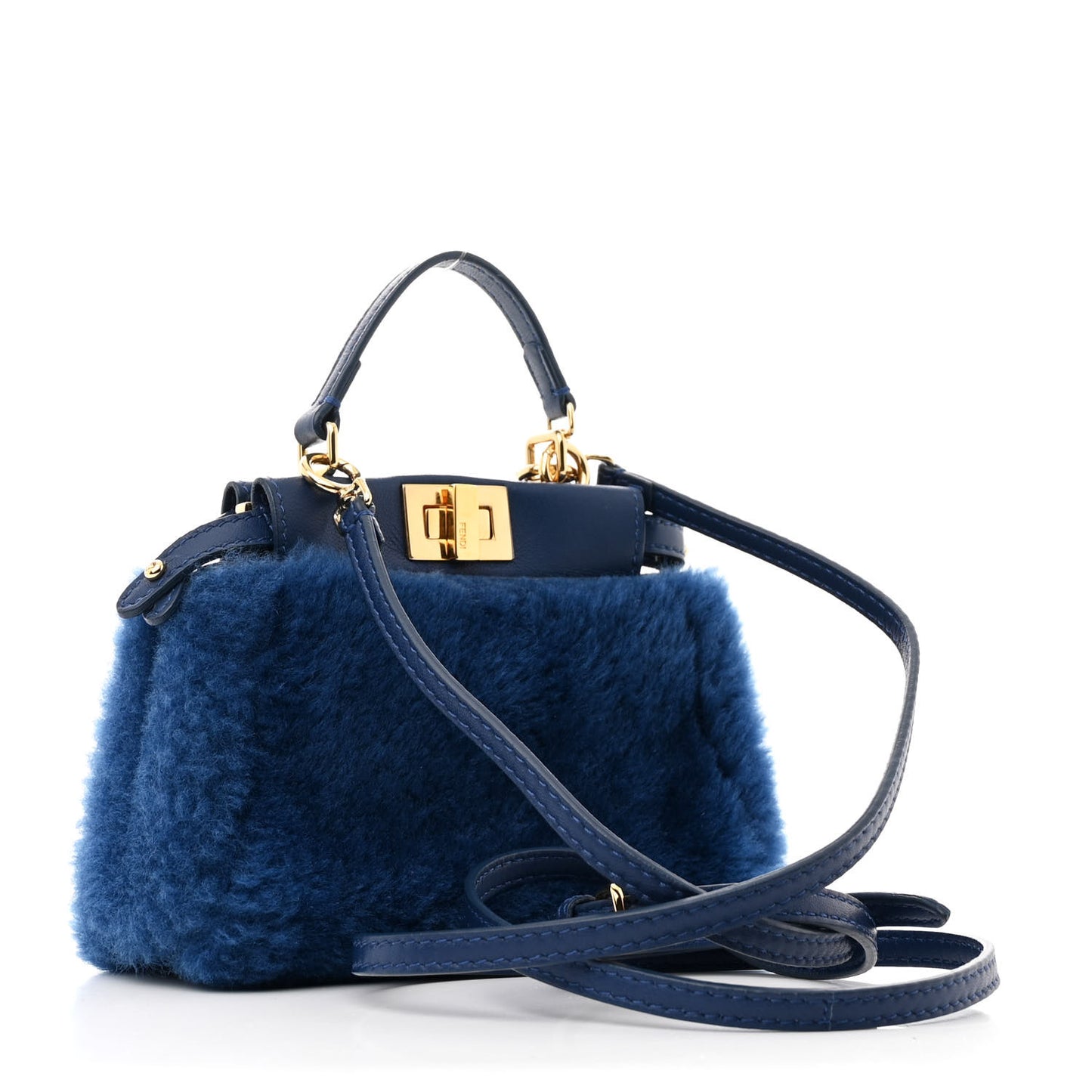 Shearling Shiny Nappa Micro Peekaboo Iconic Satchel Blue
