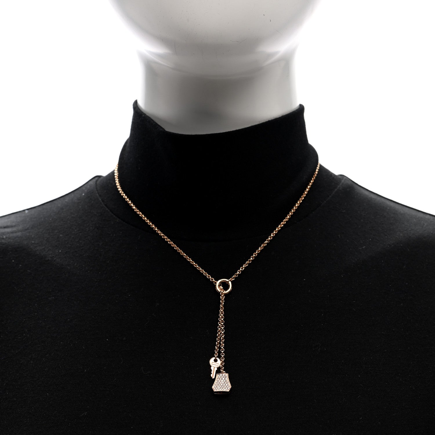 Hermes 18K Rose Gold Diamond PM Kelly Clochette Necklace 2 of 5