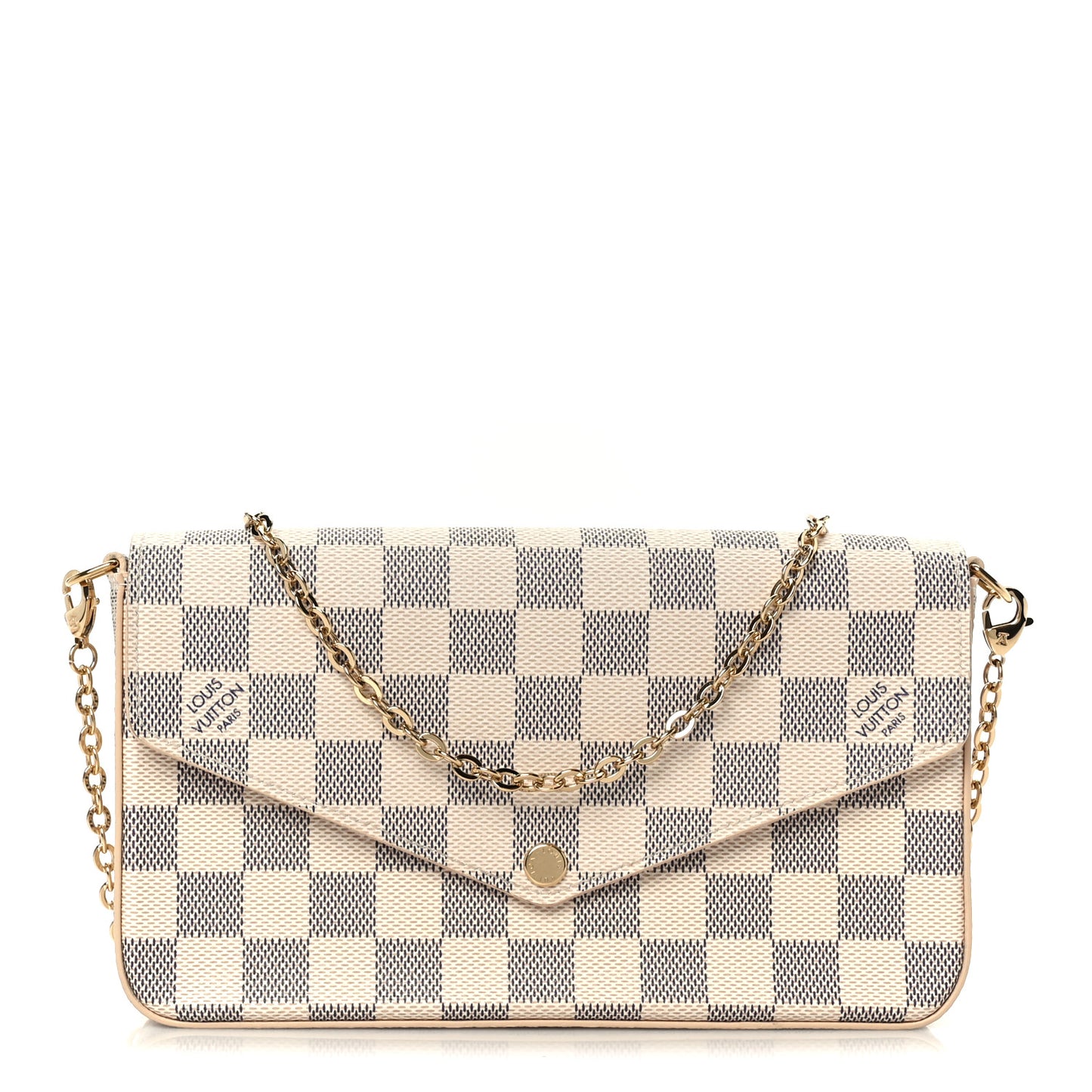 Damier Azur Pochette Felicie Chain Wallet Rose Ballerine