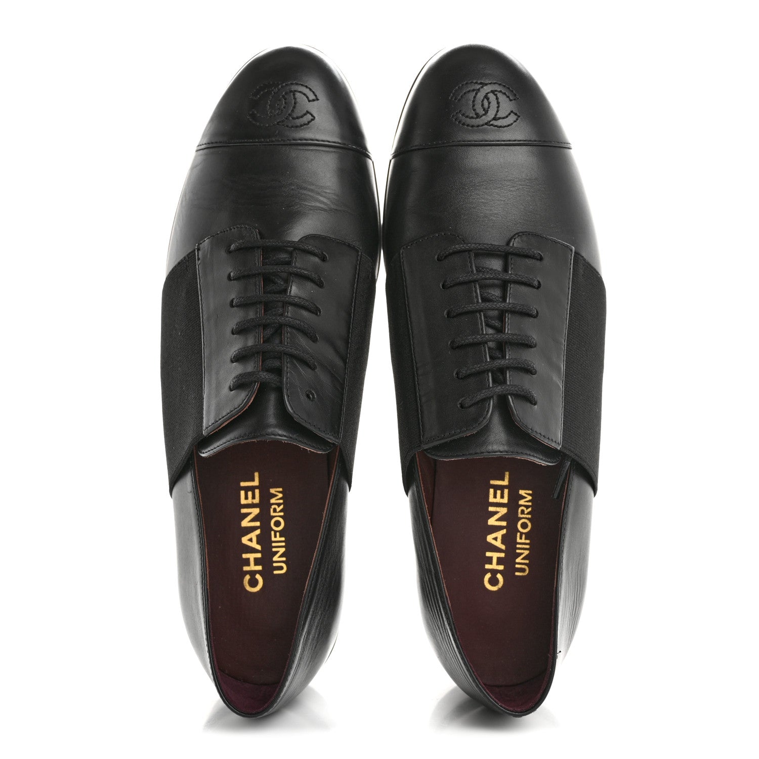 Chanel Calfskin Elastic Lace Up Cap Toe CC Loafers 38.5 Black 2 of 11