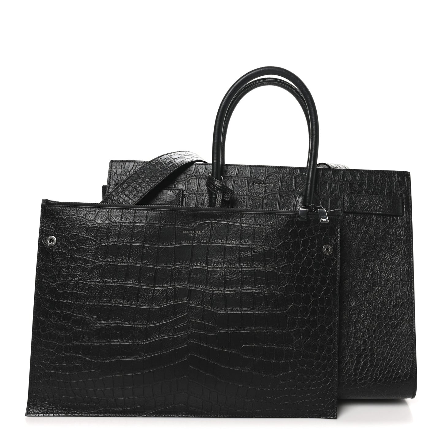 Calfskin Crocodile Embossed Large Sac De Jour Carryall Black