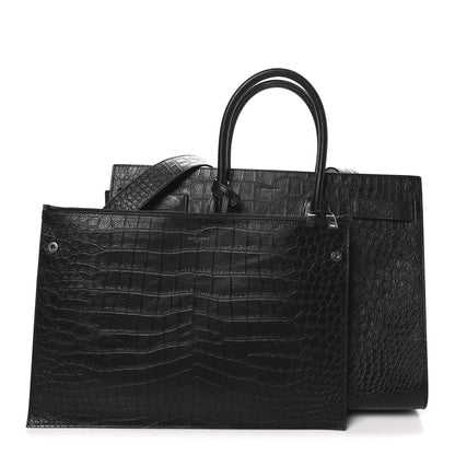 Saint Laurent Calfskin Crocodile Embossed Large Sac De Jour Carryall Black 3 of 10