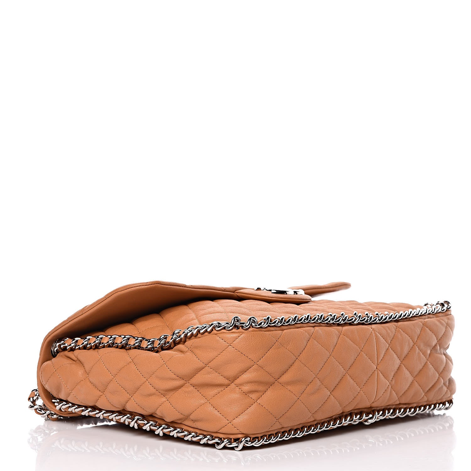 Chanel Washed Lambskin Chain Around Maxi Flap Bag Dark Beige 4 of 10