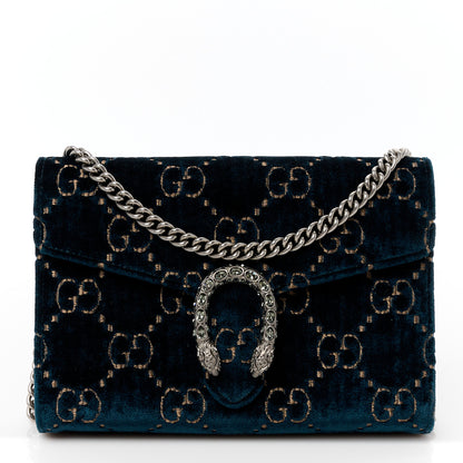 Gucci Velvet Crystal GG Monogram Mini Dionysus Chain Wallet Blue Beige Black 1 of 10