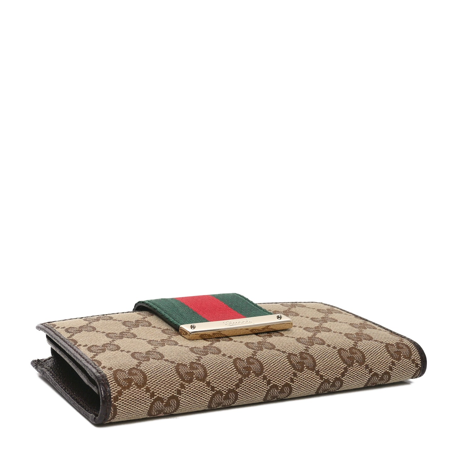 Monogram Calfskin Ladies Web Continental Wallet Beige Ebony Cocoa